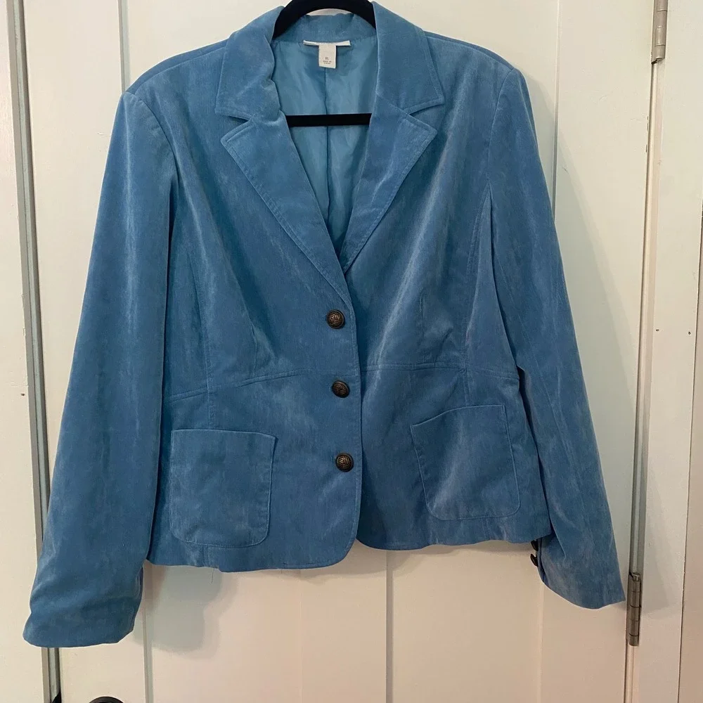Dressbarn XL Light Blue Corduroy Blazer Jacket‎ 3-Button Lined Stretch Pastel